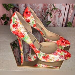 ELLE Floral Peep Toe Heels Women's Size 10
